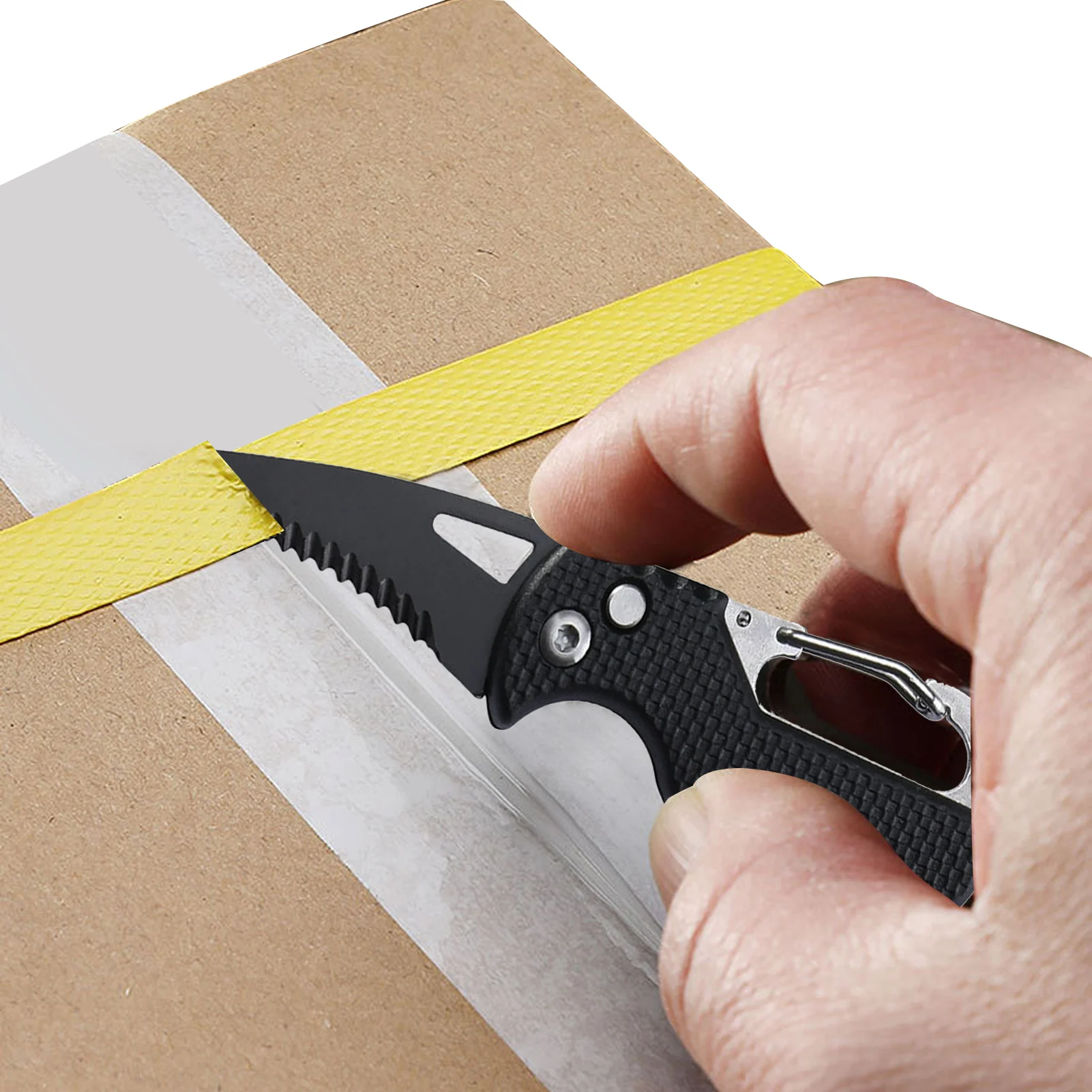 

Mini Keychain Knives Stainless Steel Mini Box Cutter Multifunctional Folding Knives With Serrated Clip Point Blade For Outdoor