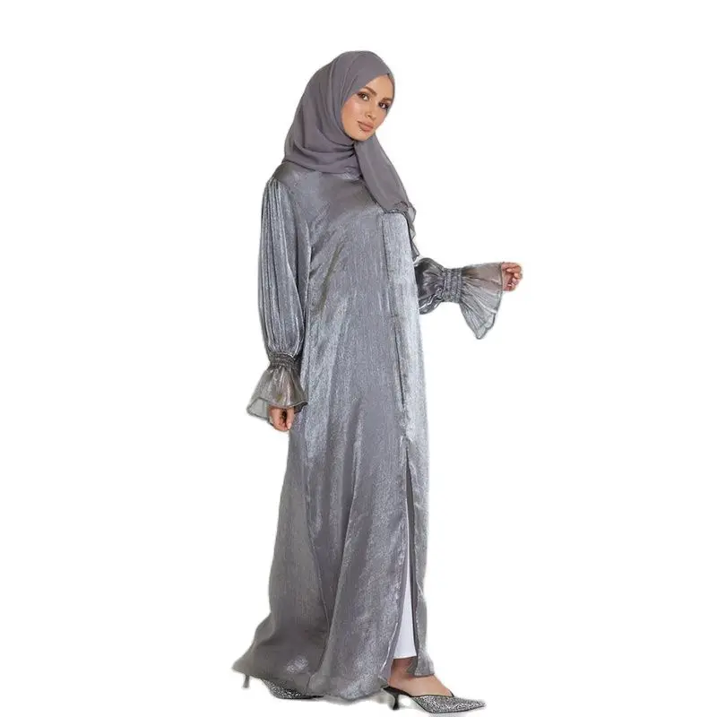 Ramadan Abaya Open Front Cardigan with Hijab Middle East Arabian Women Robe Eid Prayer Dress Full Length Kaftan Muslim Sets