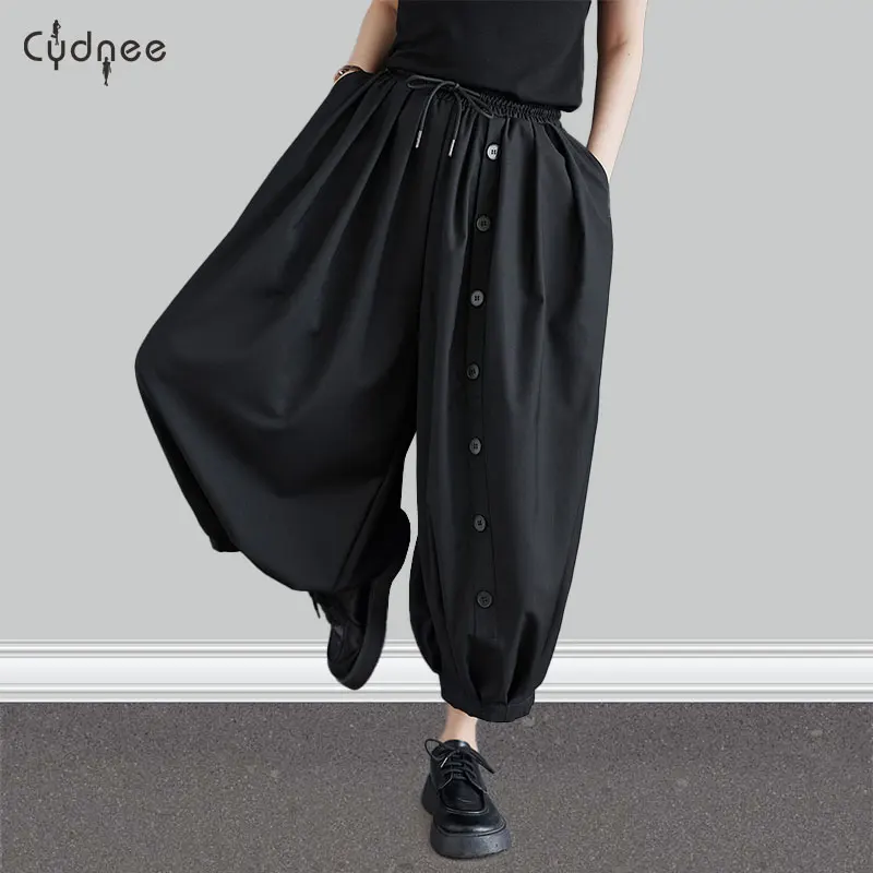 Повседневные капри с карманом женские широкие брюки-кюлоты высокой талией