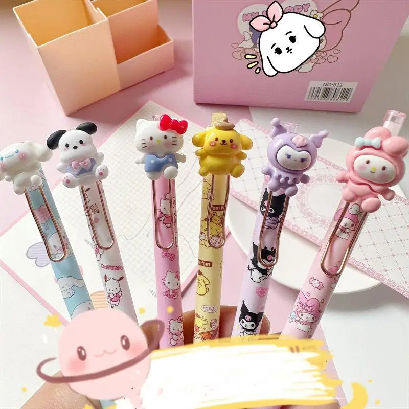 

Sanrio Cartoon Neutral Pen Hello Kitty My Melody Cute Ins Bullet Head Black Push Action Pen Student Exam Pen Christmas Gifts