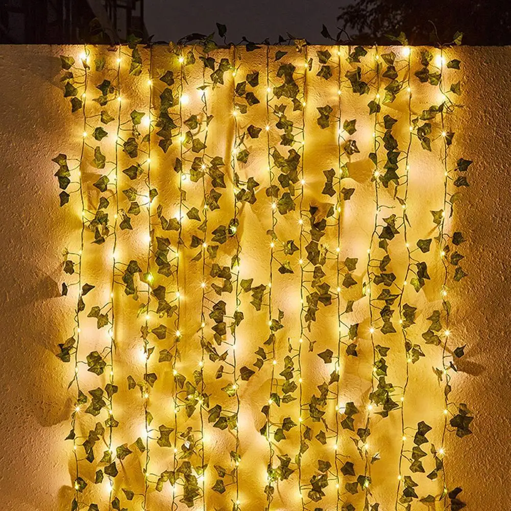 

2/5/10M Leaves Ivy Leaf Garland Fairy String Lights Outdoor Solar Lights Maple Green Leaf And Rattan Lantern Party Garden Decor