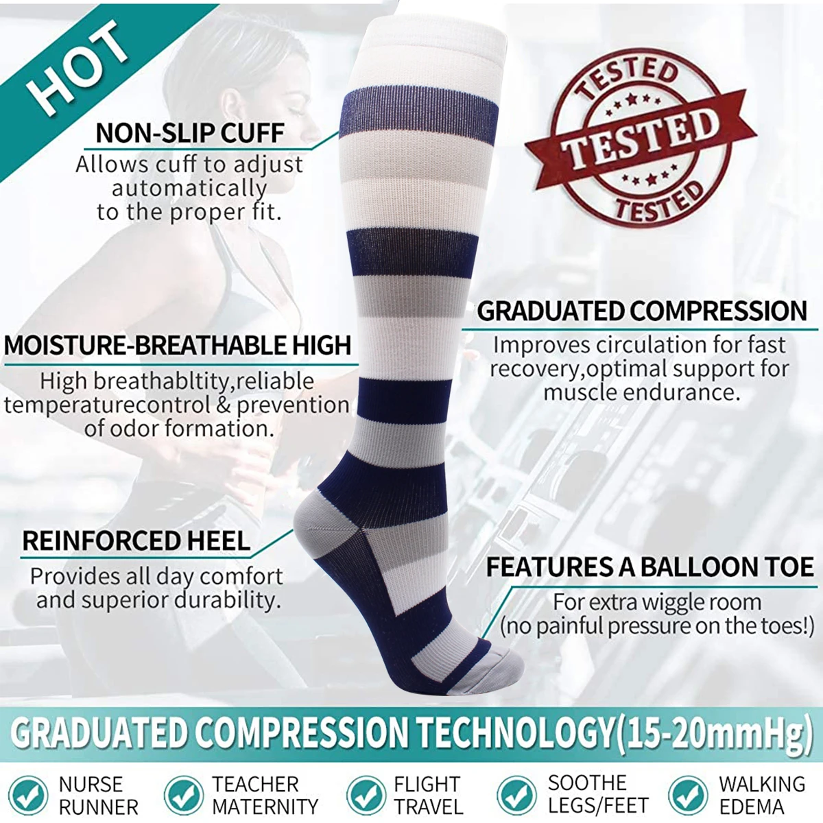 Compression Running Socks for Women Over the Knee Medical Varicose Veins Socks Fashion Long Tube Outdoor Sports Socks Men Gift