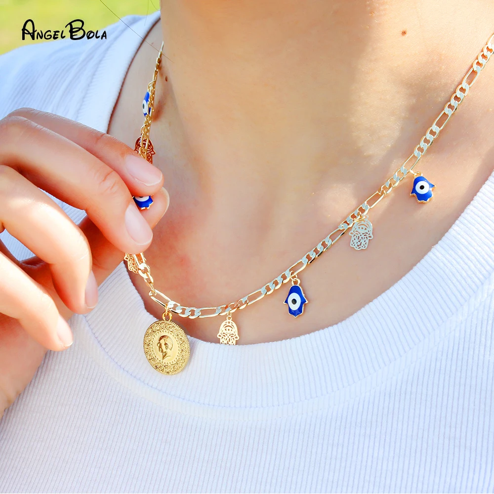 

Lucky Evil Eye Necklace Bright Portrait Coin Pendant Necklace for Women Fashion Luxury Best Friend Gifts Islam Jewelry Wholesale