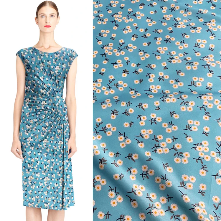 

Повседневная маленькая синяя Летняя шелковая эластичная атласная шелковая ткань с цветочным принтом