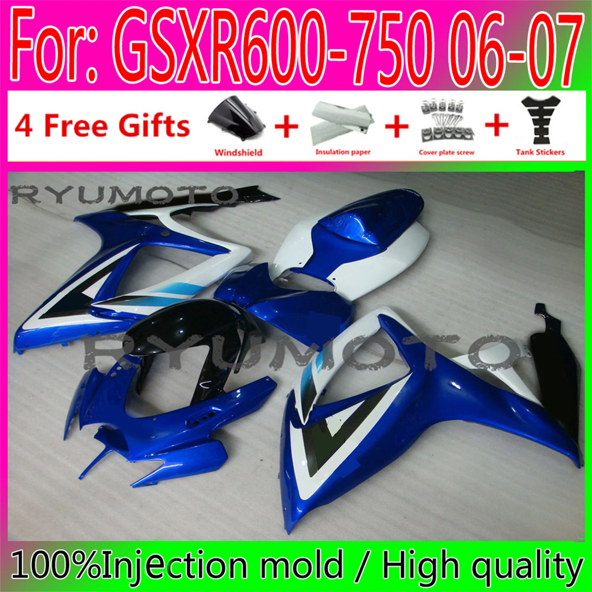 

New Motorcycle Injection Fairing Bodywork For Suzuki GSXR600 06 07 GSXR750 2006 GSX-R750 2006 - 2007 K6 Fairings blue white