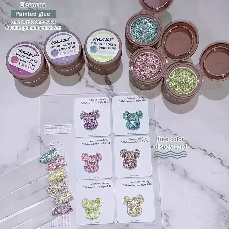 

Eleanos 6 Colors Reflective Gel Nail Polish Set Shinny Painting Gel UV Soak Off Gel Varnishes Nail Art Glitter Gel Lacquer Kit