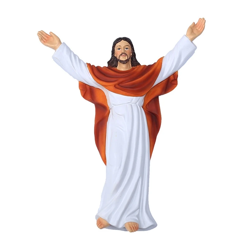 Christian Jesus Figurine Hand Painted Resin Catholic Figure Crafts Ornament for Home Church Bedroom Door Wall Hanging