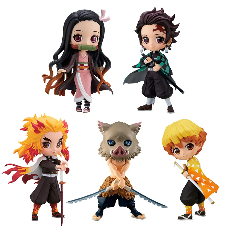 15cm Anime Demon Slayer Figure Nezuko Tanjirou Zenitsu Inosuke Kyoujurou Giyuu Kawaii Qposket Figural PVC Model Toy Collect Gift