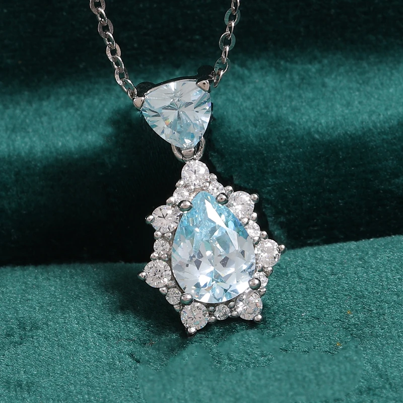 

S925 Silver Pear-shaped Inlaid Ice Flower Cut Necklace Fashion Temperament Female Pendant Live Model Factory Direct Sales