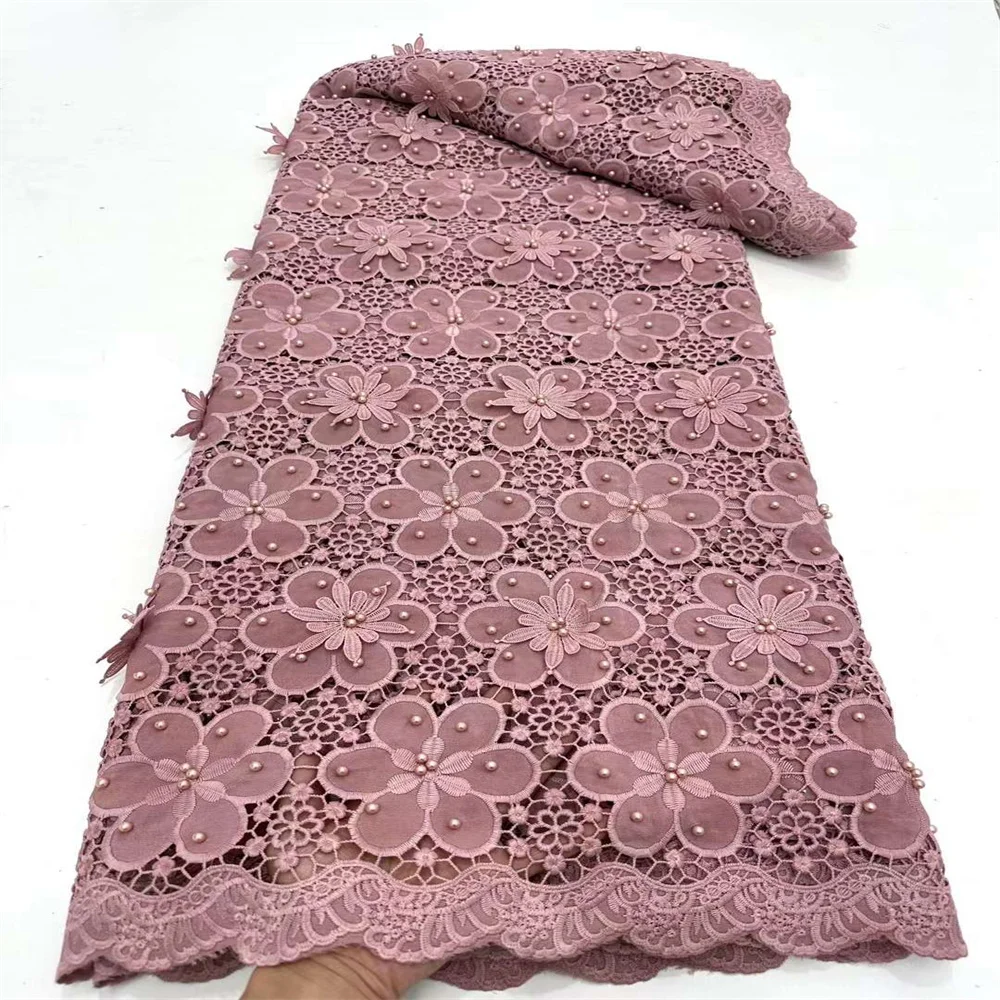 

Африканский молочный шелковый шнур, кружевная ткань 2023, высокое качество, 3D кружево с бисером, французская сетка, кружевной шнур, сетчатая ткань для женского платья XC2507