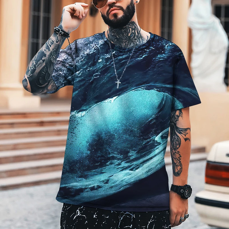 

T-shirts For Men Summer New Fashion Tops 3d Sea Print Oversized Loose Male Clothing Men's Short Sleeved Breathable Street Tees