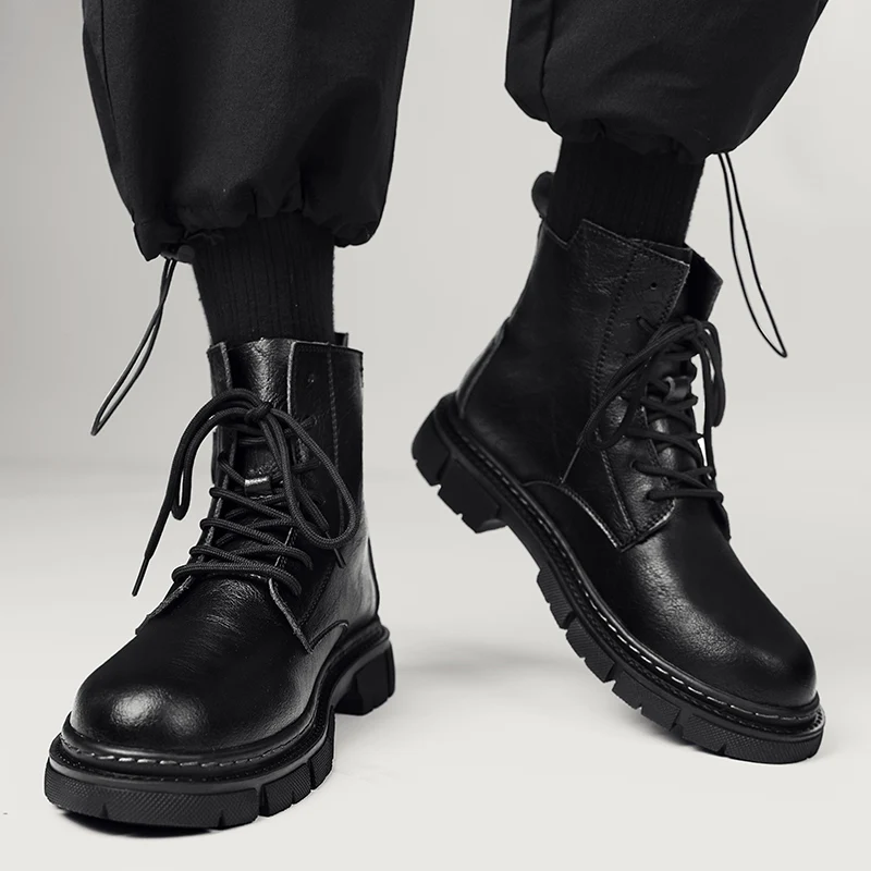 Мужские ботинки в британском стиле Golden Sapling классические черные зимние туфли из