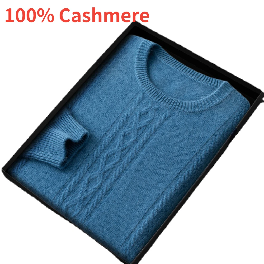 

New Arrival Men's High Quality Autumn Winter Casual Round Neck Pullover Button 100% Cashmere Sweater Plus Size S M L XL 2XL 3XL