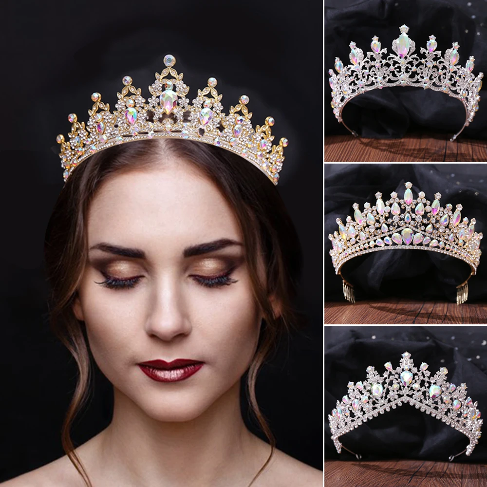 

Sparkling AB Diamonds Tiaras and Crowns Bling Rhinestone Headbands Hairbands Women Girls Hair Jewelry Bride Wedding Headwear