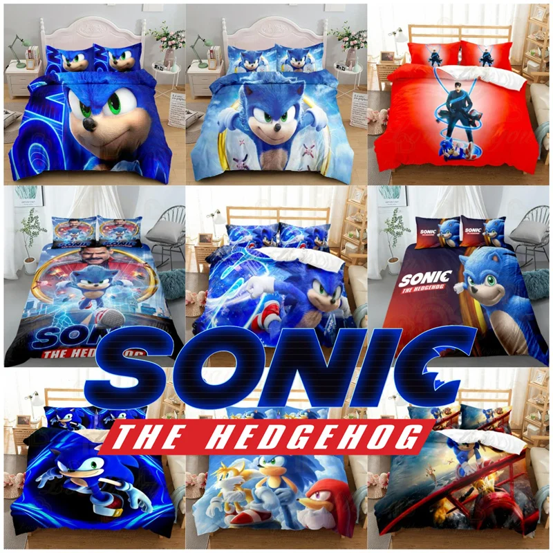 

Kids Sonic the Hedgehog Bedding Set Anime Duvet Cover Quilt Cover Pillowcase Double Size Kids Bedroom Bed Linen Decoration