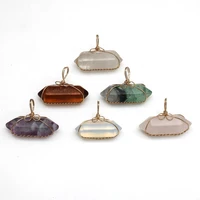 1pcs natural semi precious stone pendant pink crystal opal hexagonal column pendants diy jewelry accessories making charms