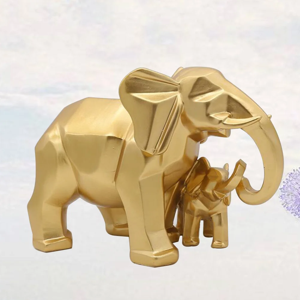 

2 Elephants Statues Family Elephant Sculpture Figurine Photography Props for Birthday Housewarming Gift Home Decor Golden