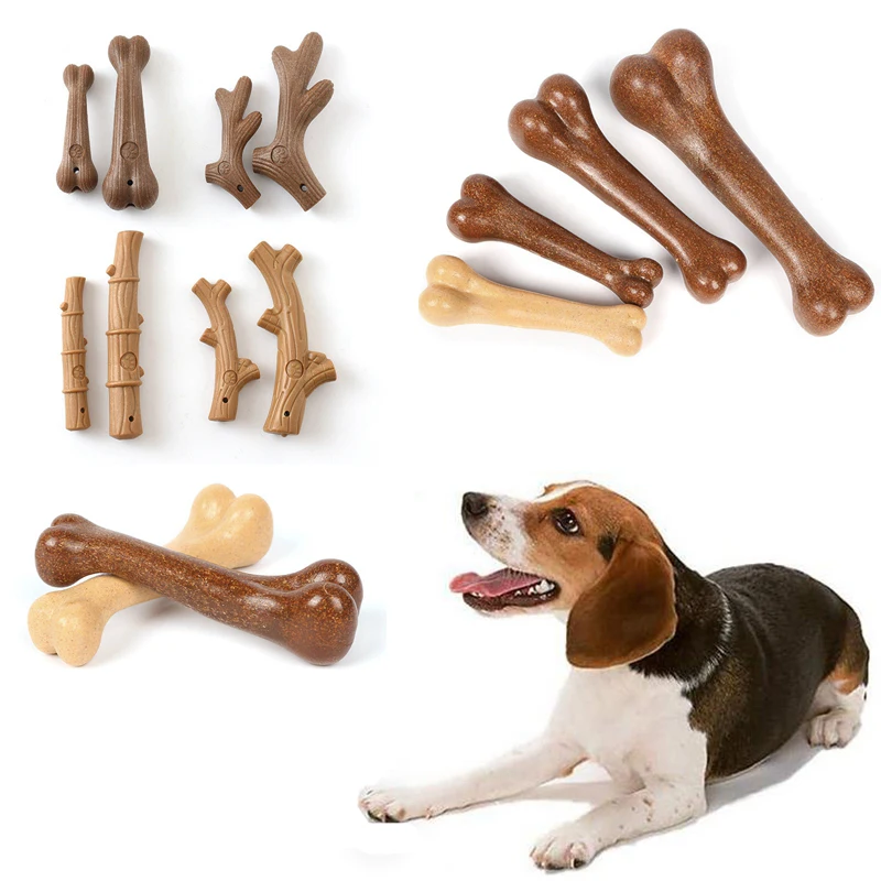Molar Teeth Clean Stick Pine Wood Beef Flavor Bone Shape Durable Bite Puppy Interactive Stick Bone Pet Toy