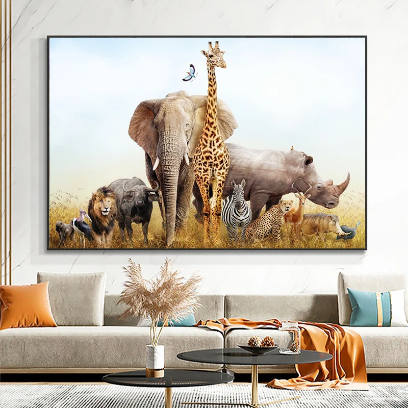 

Настенный постер с животным стадом, жираф, Лев, слон