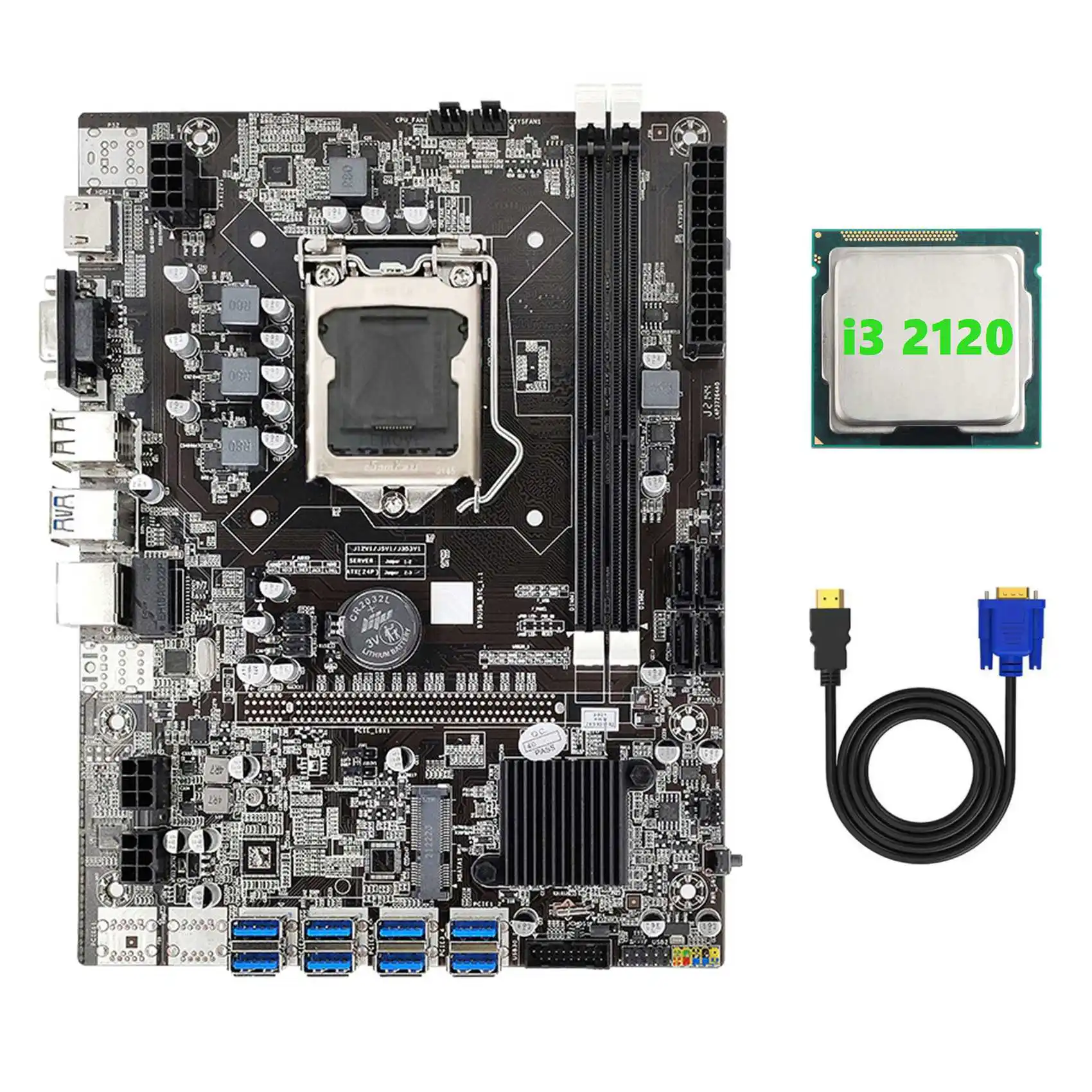 

B75 ETH Mining Motherboard 8XPCIE USB Adapter+I3 2120 CPU+HD to VGA Cable LGA1155 MSATA DDR3 B75 USB Miner Motherboard