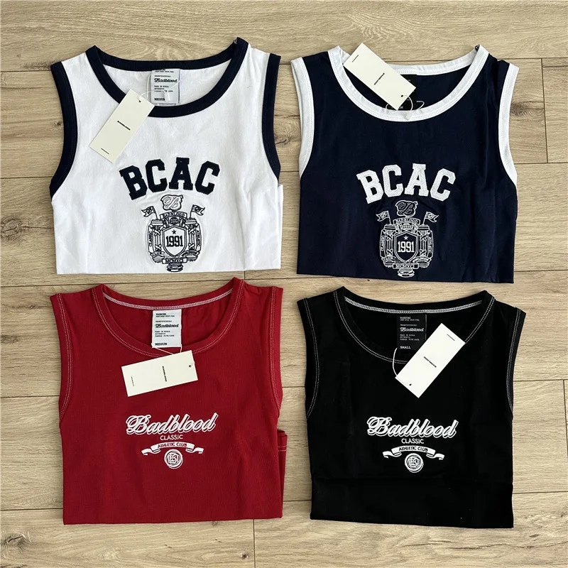 

BADBLOOD Summer New American T-shirt Harajuku Vintage Letter Embroidered Hanging Strap Women's Tank Top Korean Women's Clothing