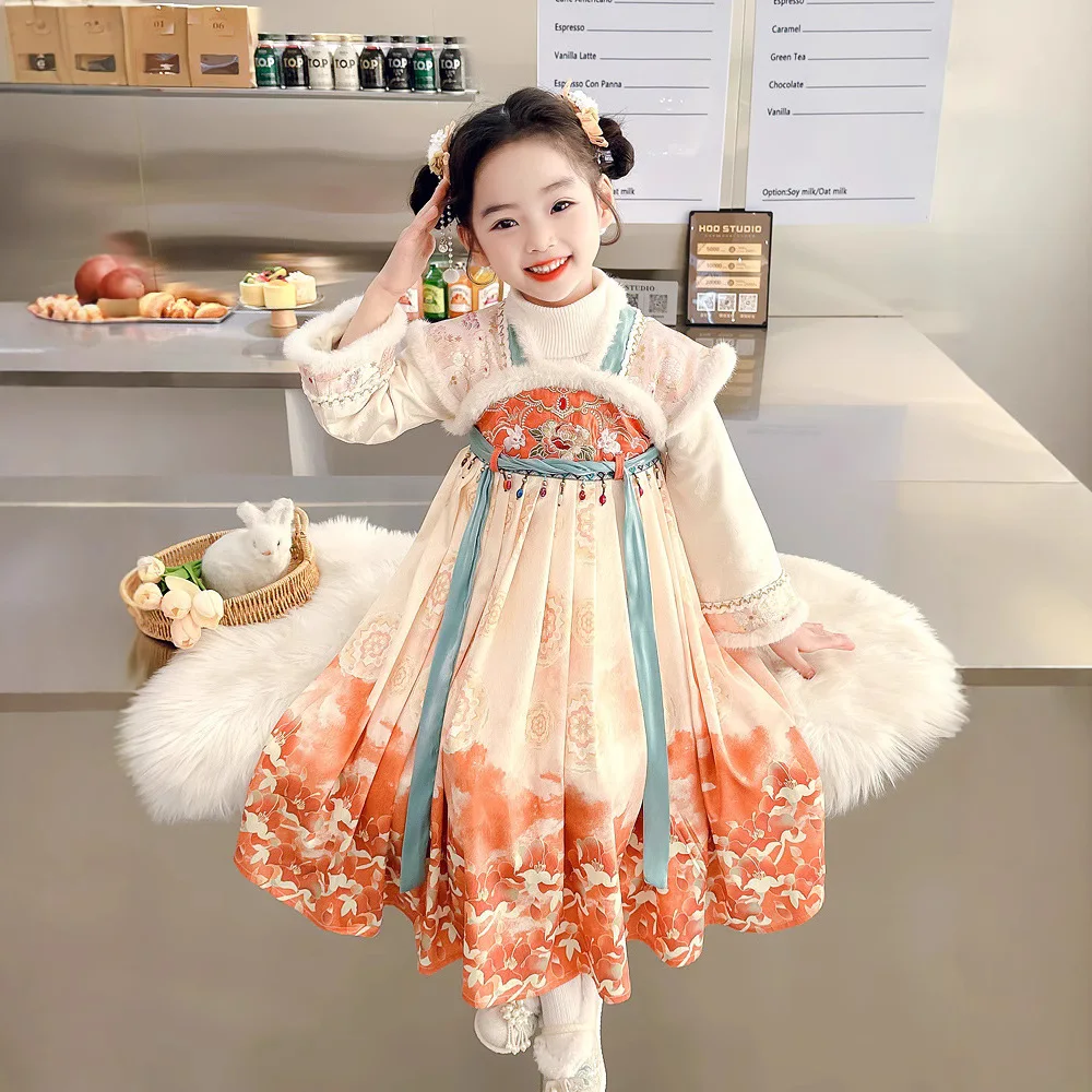 Ханфу для девочек осенне-зимний новый стиль детский старинный костюм суперфеи