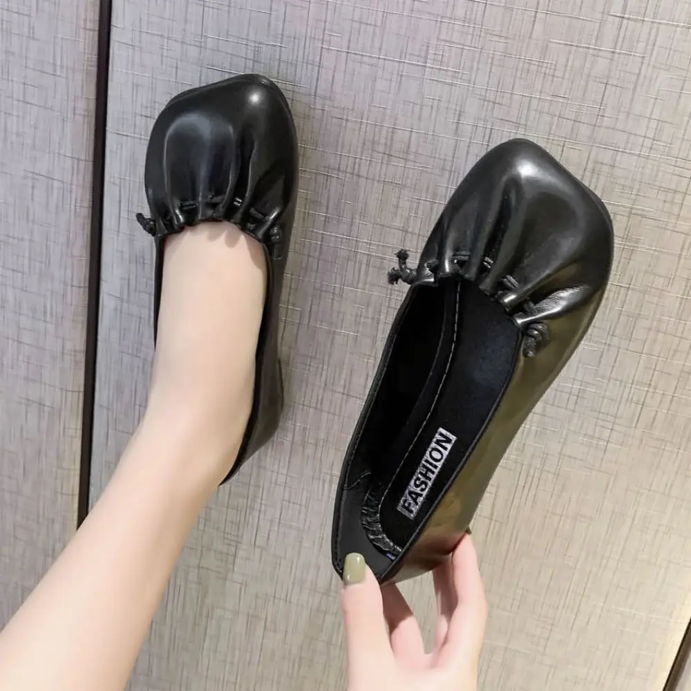 Korea everything shallow mouth square head single shoes female temperament net red soft bottom flat women shoes