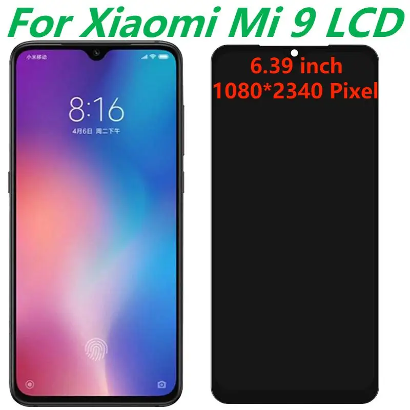 6 39 100% тест для Xiaomi Mi 9 ЖК-дисплей с рамкой Mi9 M1902F1G дигитайзер сенсорного экрана в
