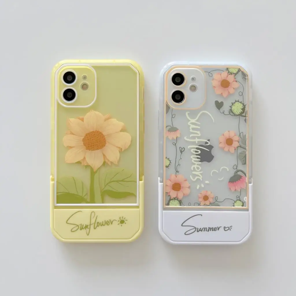 

Sunflower Flower Folding Stand Holder Case For iphone 11 12 13 Pro Max X XR XS Max 7 8 Plus Clear Phone Cases Bracket Cover
