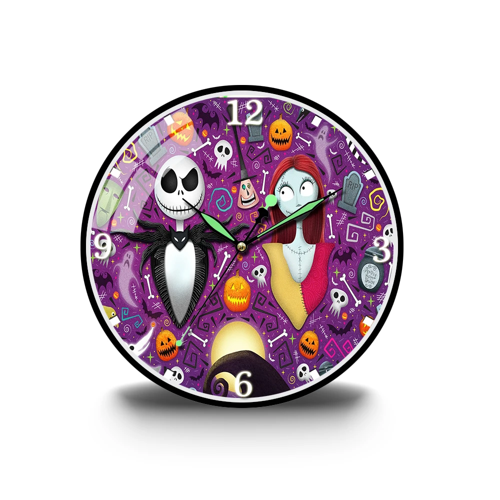 

Cute Halloween And Christmas Themes Acrylic Wall Clock For Home Theater Movie Room Decor Cartoon Characters Decorative Clock