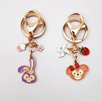 cartoon purple rabbit stellalou metal enamel keychain cute shelliemay bear keyring ornament fashion headphone shell pendant