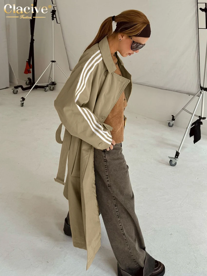 Зимняя свободная Классическая Ветровка цвета хаки с отложным воротником и