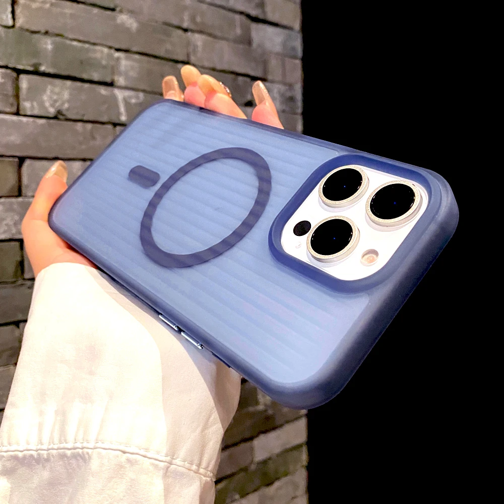 Матовый жесткий чехол с гофрированной текстурой для iPhone 16 15 14 13 12 11 Pro Max чехлы Magsafe