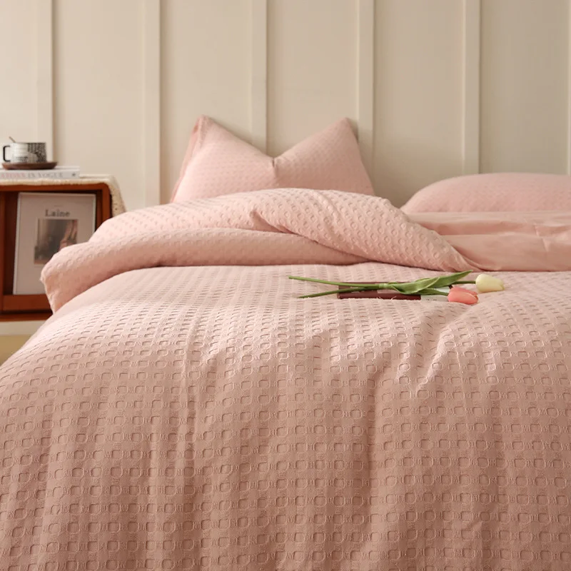 

Solid Color Bedding Set Luxury Bed Sheet And Pillowcases Duvet Cover Single Queen King