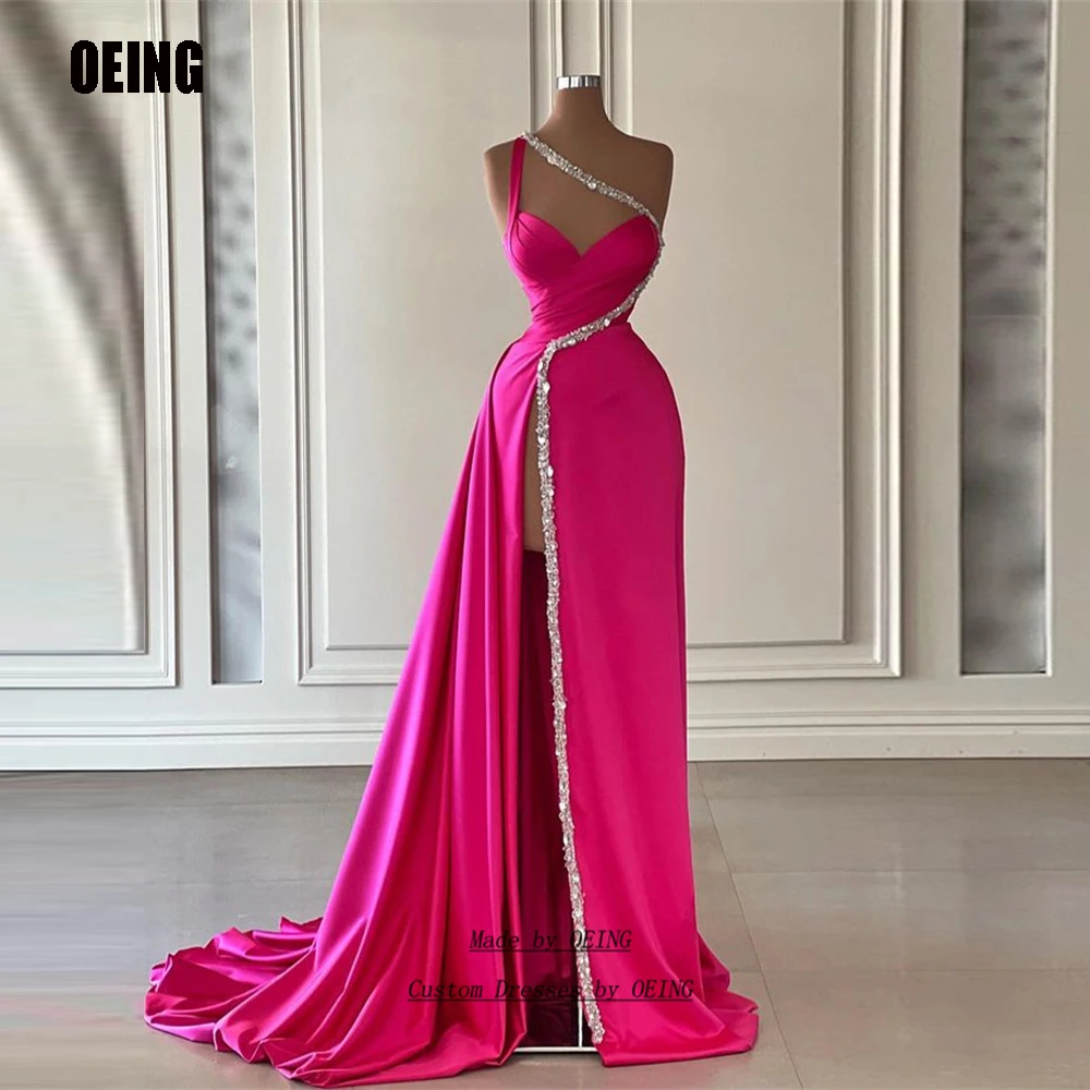 

OEING Shiny Beads Satin Mermaid Evening Dresses Dubai Arabic Side Slit Formal Party Dress Sweetheart Night Prom Gowns