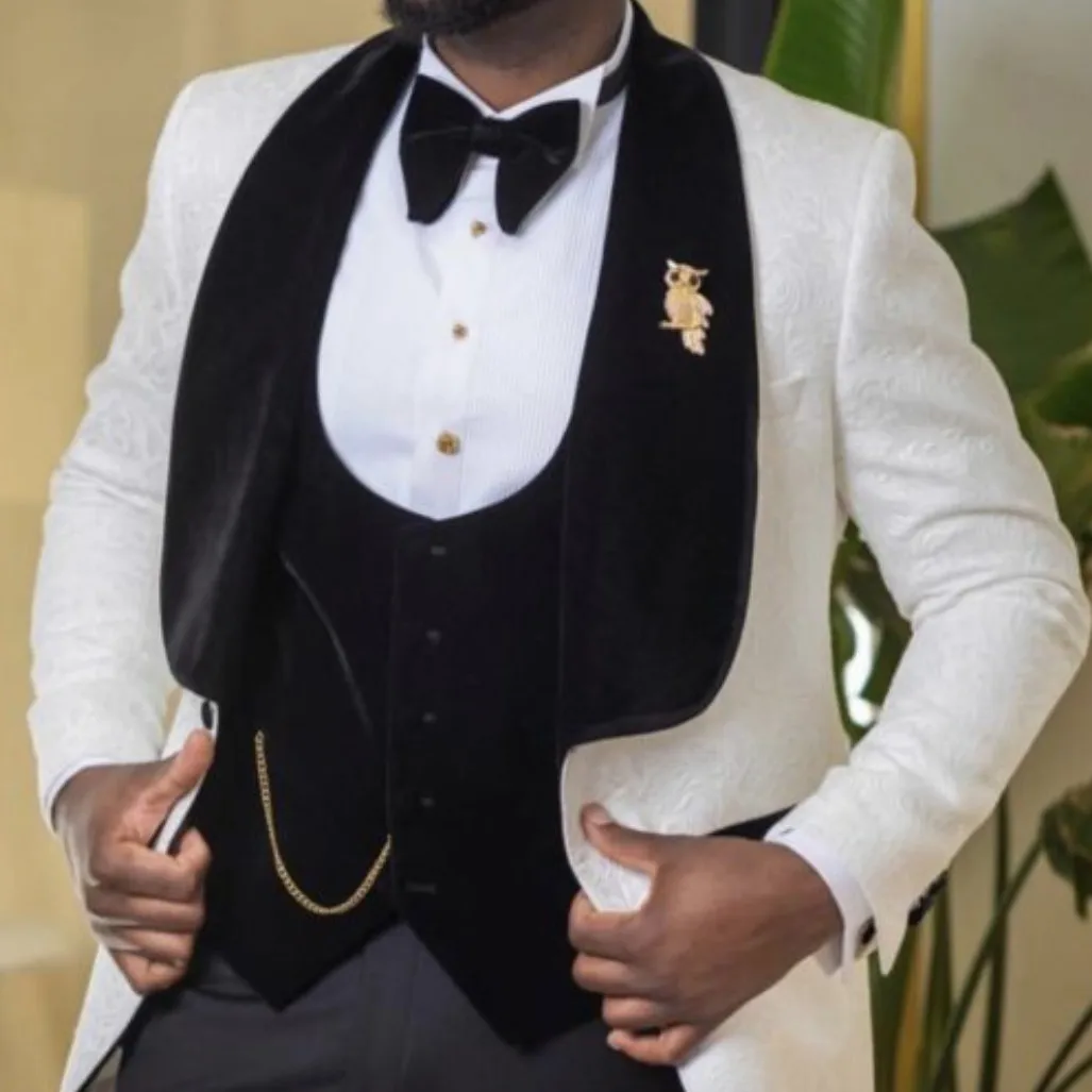 

Бархатные Свадебные смокинги темно-синего цвета, мужской костюм для жениха, 3 предмета (пиджак + жилет + брюки), официальный деловой костюм для жениха