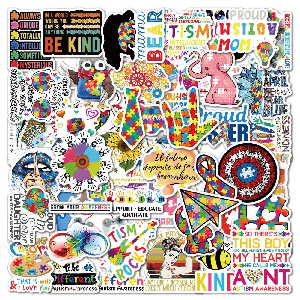 

10/30/50PCS Trendy Care For Autism Graffiti Helmet Mug Waterproof DIY Room Decoration Children'S Toys Reward Stickers Wholesale