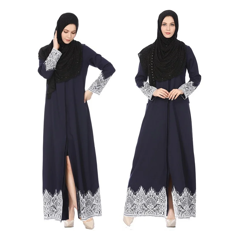 

Мусульманские модные женские платья, Абайи Ближнего Востока, Дубайский этнический стиль, кружевное однотонное женское длинное платье, кафт...