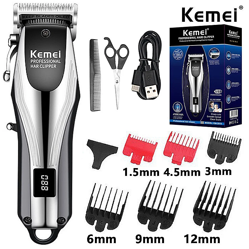 

KEMEI KM-2619 Mens Hair Clippers Hair Trimmer Professional Barber Hair Cutting Grooming Kit with Hairdressing cloak Rechargeable