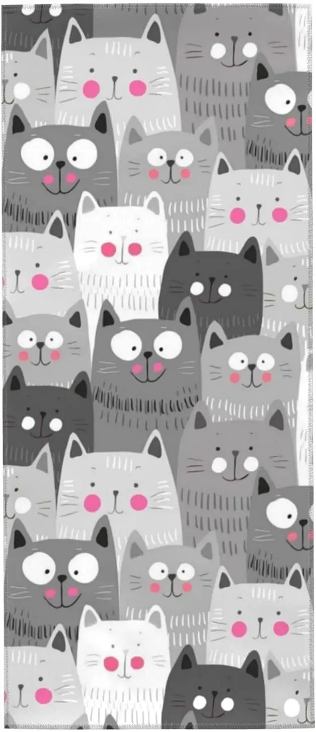 

Grey Cute Cat Thin Fingertip Towels, Hand Towel, Dish Towel for Kitchen All Season
