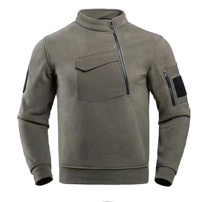 

Свитшот мужской шерстяной с подкладкой, однотонный флисовый пуловер на молнии, водолазка с несколькими карманами, свитшот с длинным рукаво...