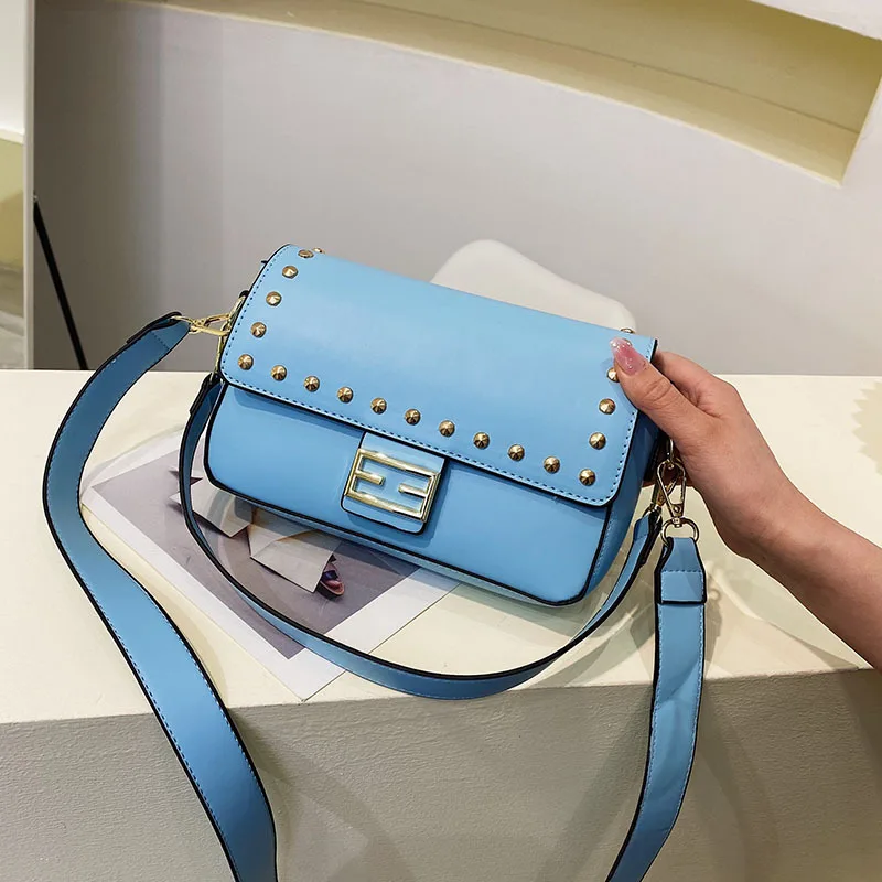 

New Fashion Trendy Rivets Versatile Flap Handbag Inclined Shoulder Square Bag Purses and Handbags Luxury Designer
