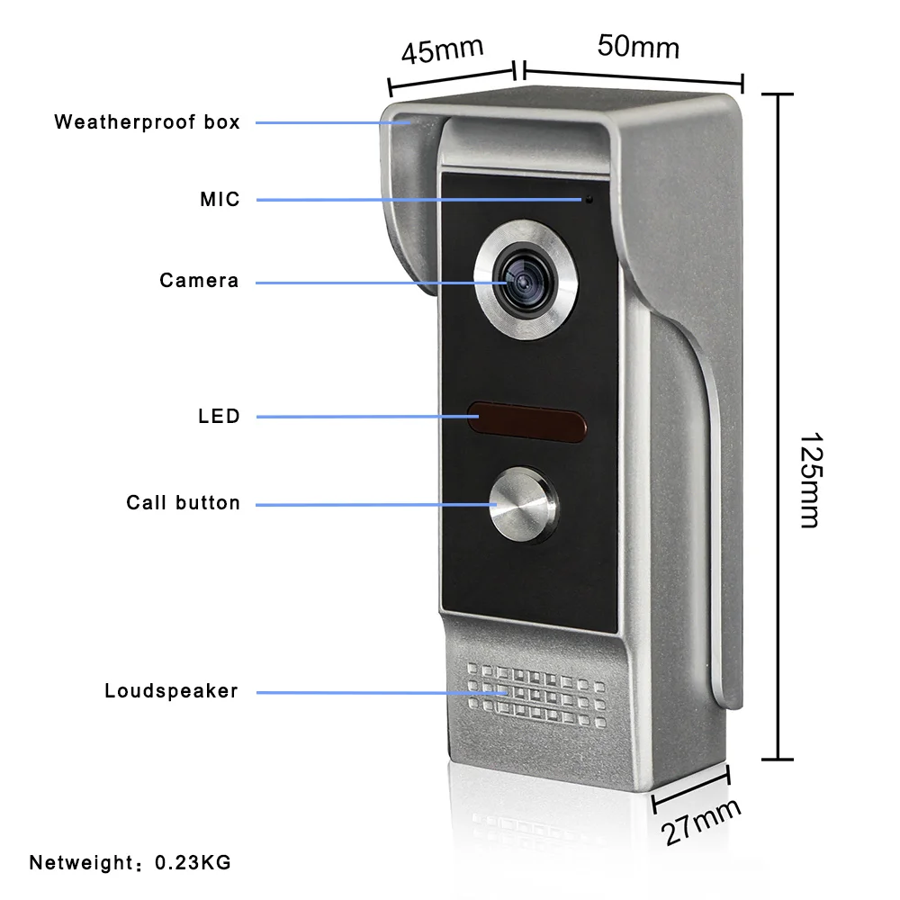 

700TVL Outdoor Infrared Camera Unit For 2V1 7" TFT LCD Video Door Phone System Visual Intercom Doorbell 800x480 Indoor Monitor