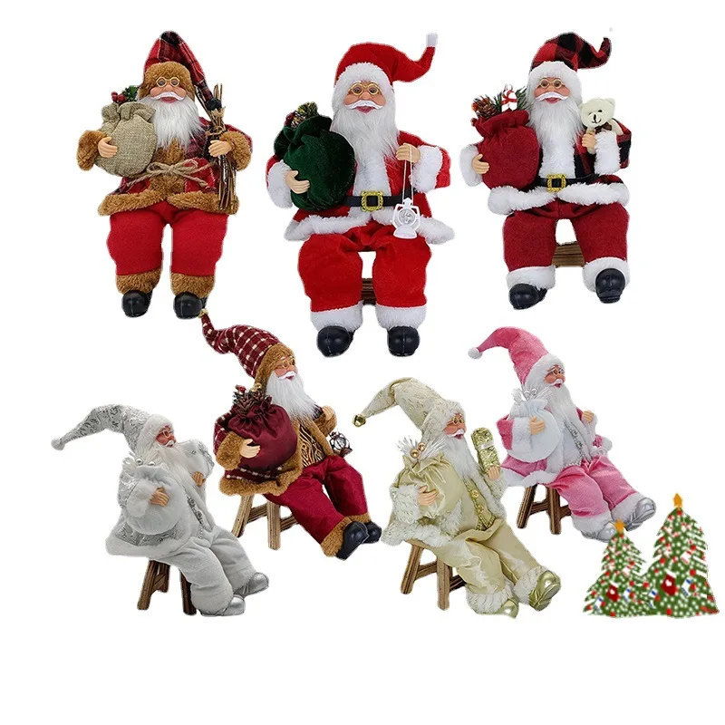 

35cm Santa Claus Figurines Plush Toys Doll Sitting Posture Figure Xmas Tree Home Furnishing Decoration Collectible Children Gift