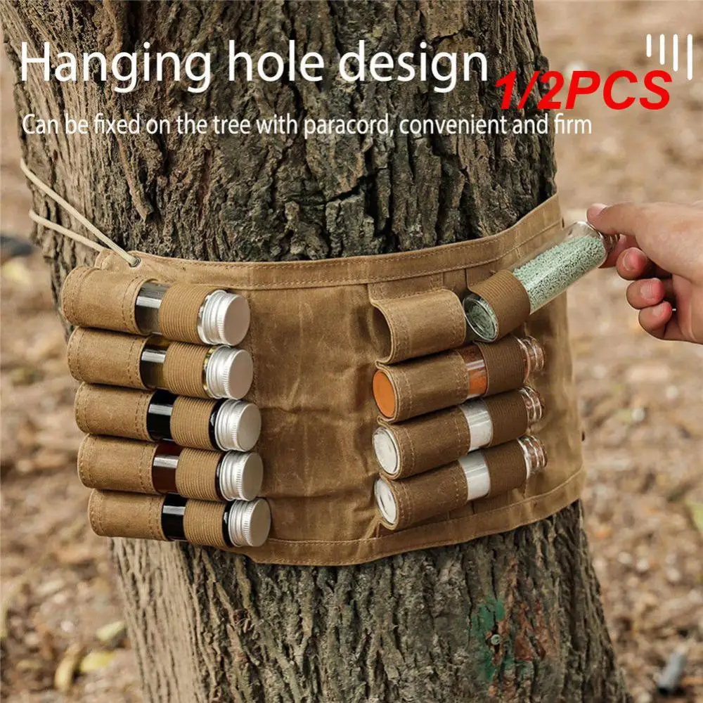 

1/2PCS Canvas Spice Bottle Bags Set Portable Outdoor Camping Picnic Seasoning Bottles Storage Bag Condiment Jar Cruet Holder