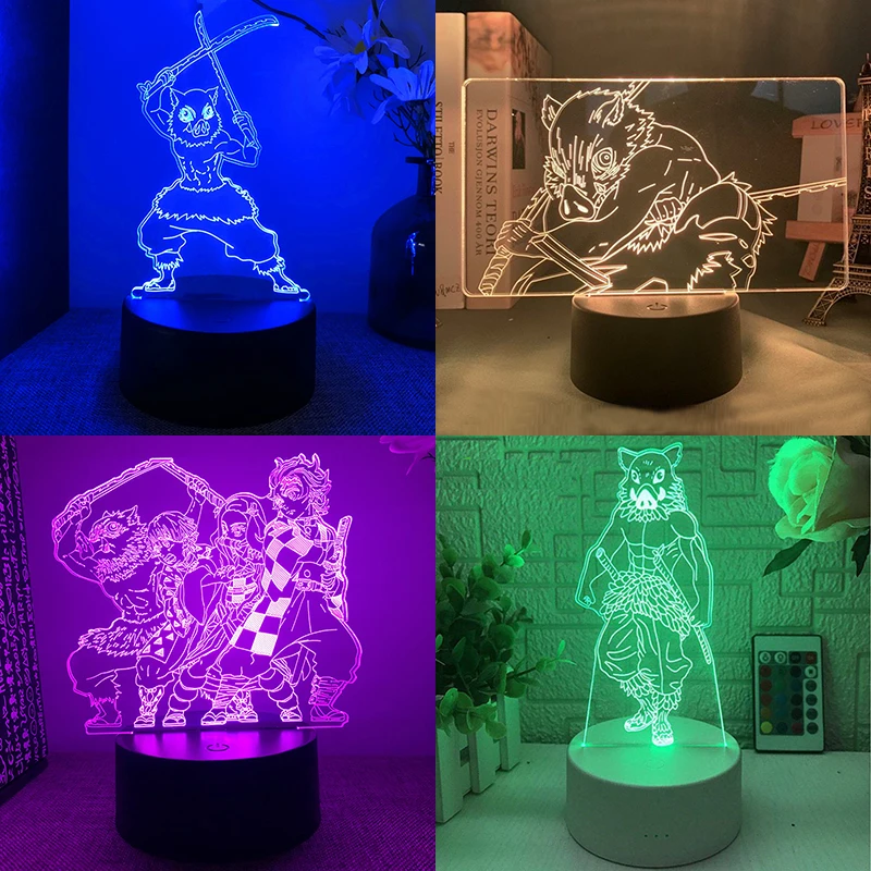 Demon Slayer Kimetsu No Yaiba Hashibira Inosuke Anime Figure 3d Led Lamp for Bedroom Manga Action Night Lights Decoration Gift