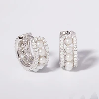 new trendy dainty many pearl hoop earrings for women silver color female jewelry wedding party birthday valentine gifts