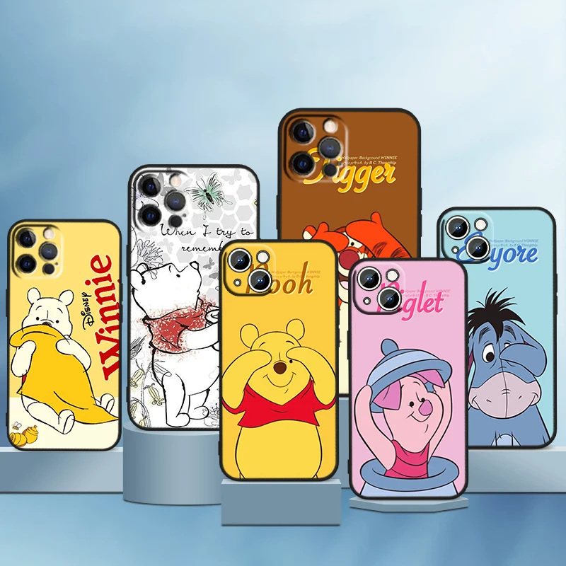 

Disney Winnie The Pooh Friend For Apple iPhone 14 13 12 11 Pro Max Mini XS Max X XR 7 8 Plus 5S Silicone Black Soft Phone Case