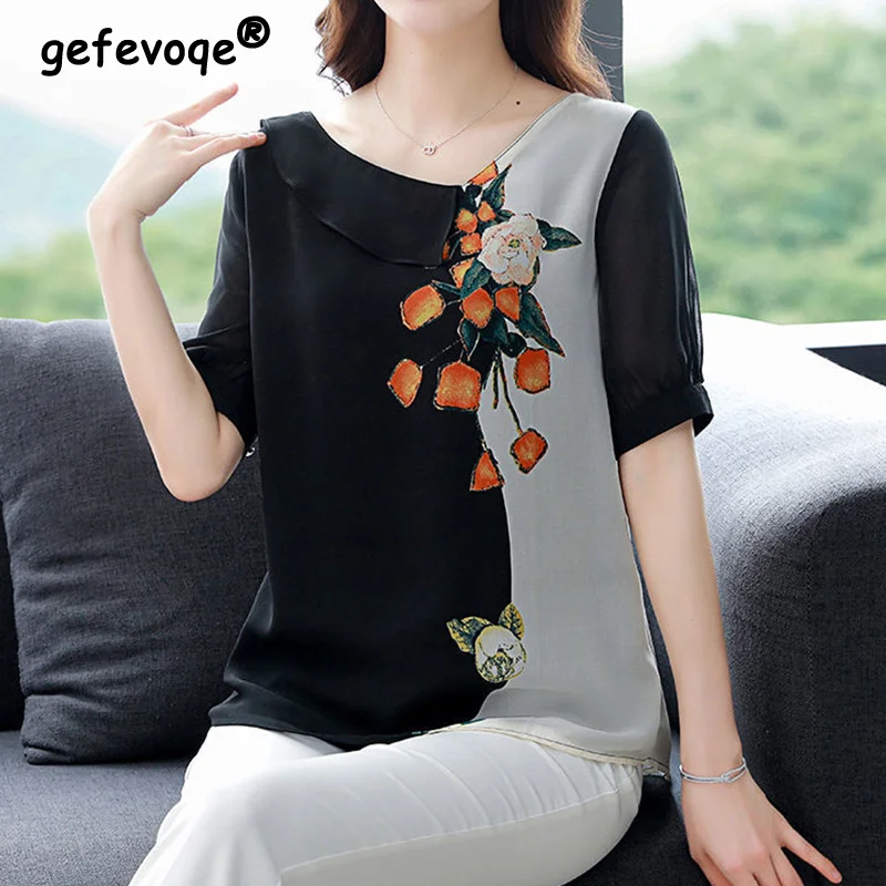 

Summer Casual Floral Print Loose Fashion Short Sleeve Chiffon Blouse Female Skin Friendly Thin Oversized Pullover Shirt Blusas