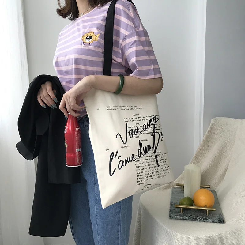 

Women Canvas Bag Letters Printing Female Pure Cotton Cloth Handbag Tote Customzied Individual Character Print Shoulder Bags